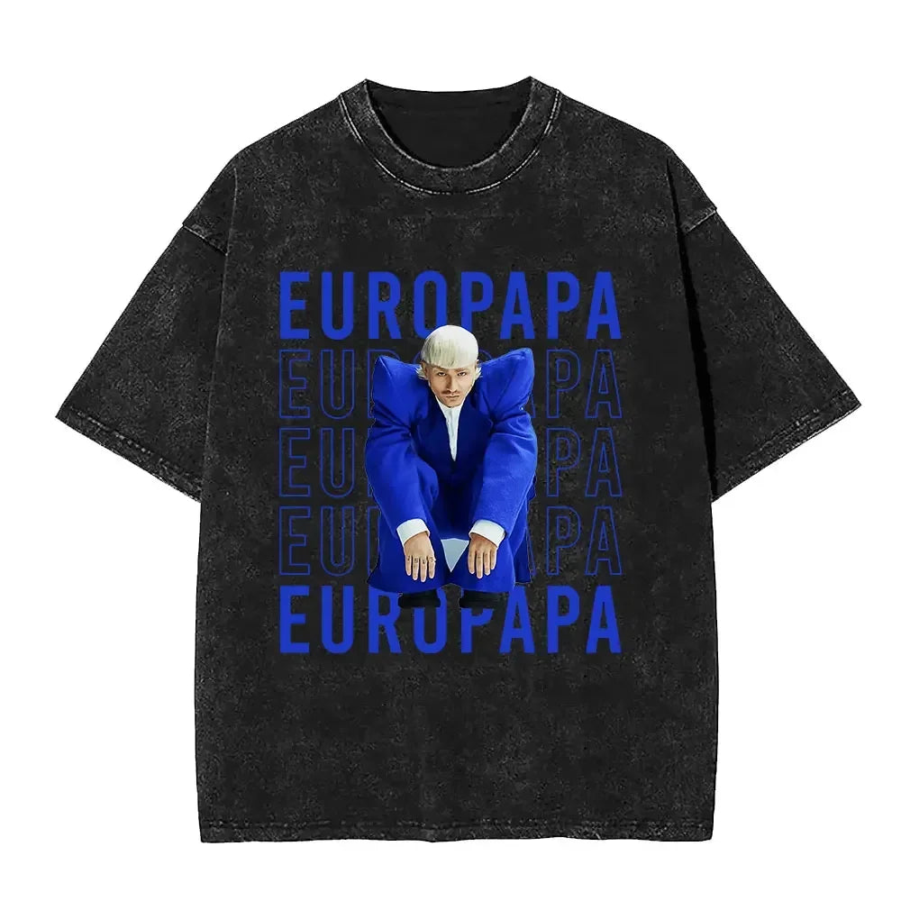 تي شيرت رجالي صيفي 2025 مطبوع عليه شعار جوست كلاين بتصميم ريترو مغسول، تي شيرت يوروبا، تي شيرت رجالي كاجوال من القطن الخالص بتصميم هيب هوب، مقاس كبير