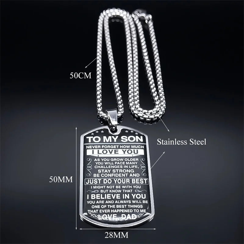 To My Son I Love You Pendant Necklace Stainless Steel Dog Tag Letters Chain Necklaces Gift Jewelry Love Dad Inspiration Kids