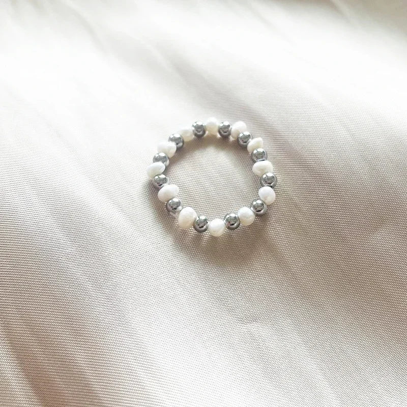 خاتم أنيق من لؤلؤ المياه العذبة مع خرز من الفولاذ المقاوم للصدأ، خواتم زفاف عصرية مصنوعة يدويًا للنساء والفتيات، متوفرة بالجملة