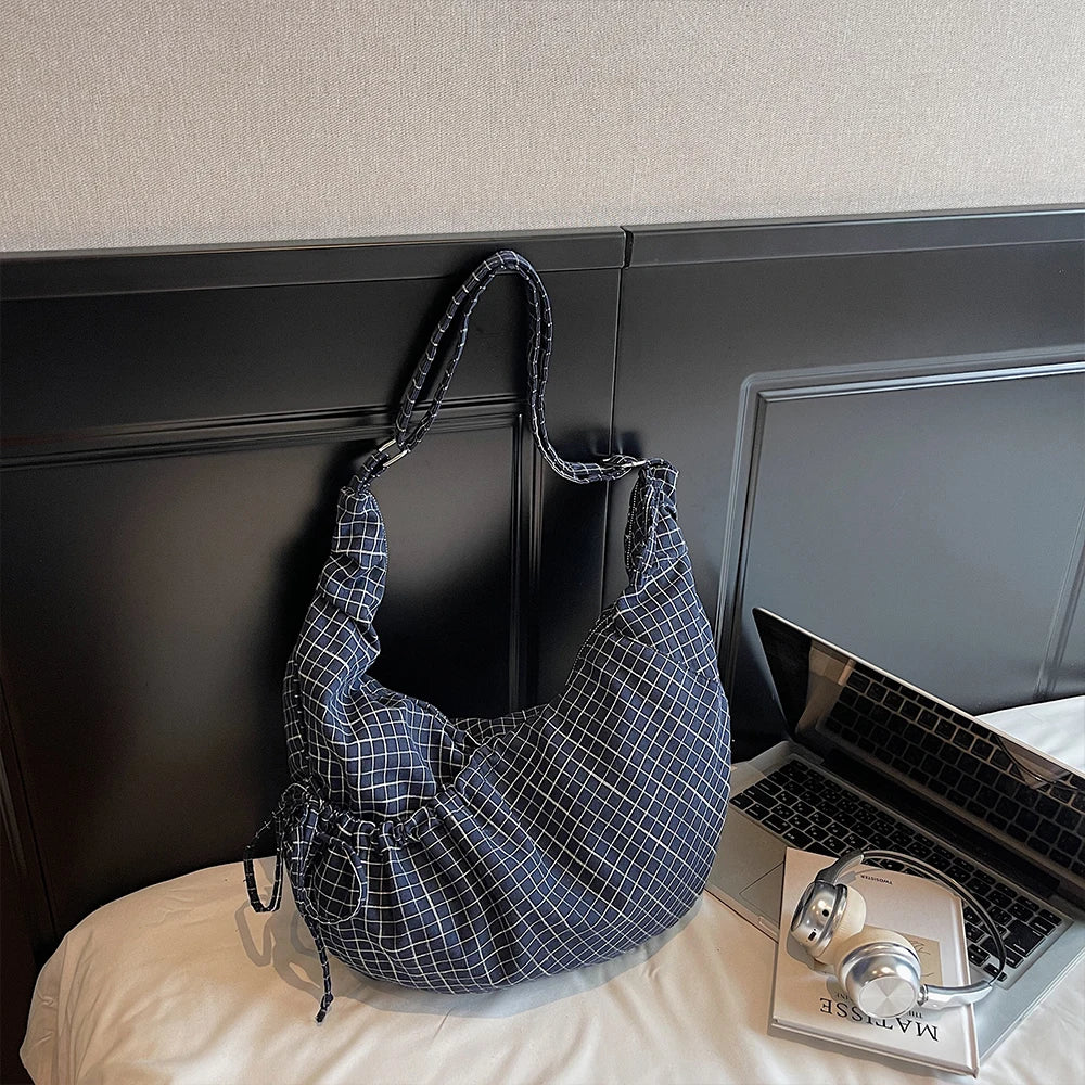 حقيبة كورية من القماش الكتاني بتصميم قرن البقر، حقيبة كبيرة الحجم، حقيبة كتف متقاطعة منقوشة للنساء