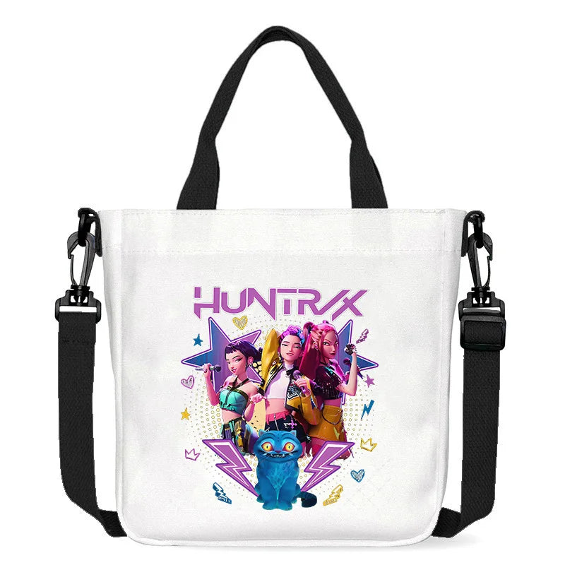 حقيبة قماشية جديدة من KPop Demon Hunters للفتيات، حقيبة يد مربعة أرجوانية بسيطة، حقيبة حمل، حقيبة كتف، هدية عيد ميلاد