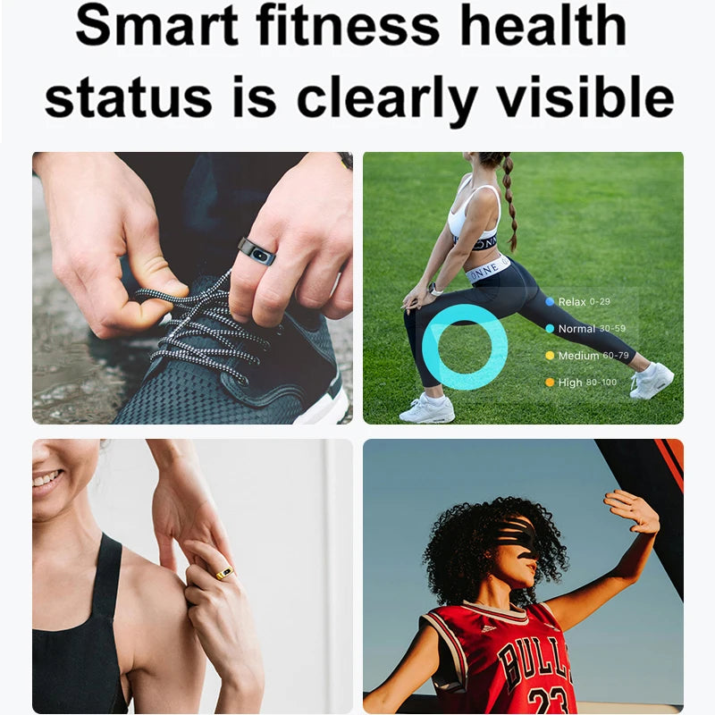 خاتم ذكي R08 للرجال والنساء مع حافظة شحن، معدل ضربات القلب، أكسجين الدم، مراقب درجة حرارة الجلد، مقاوم للماء حتى عمق 5 أمتار لنظامي التشغيل Android وiOS