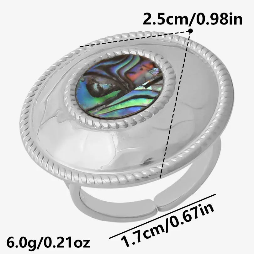 خاتم واحد عصري من الفولاذ المقاوم للصدأ، بتصميم هندسي مستوحى من البحر الطبيعي، مفتوح وسميك، بنمط صدفة بحرية، قطعة واحدة، مجوهرات نسائية عتيقة غير منتظمة
