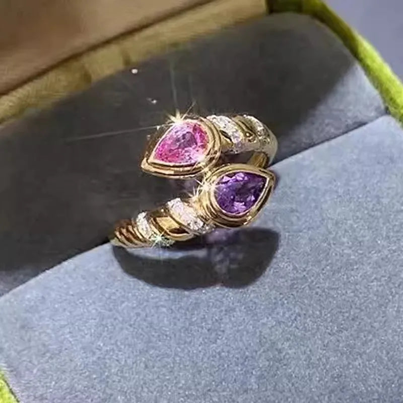 خواتم فويدجو العتيقة بتصميم ثعبان وقطرة ماء، مرصعة بالزركون الوردي والأرجواني، إكسسوارات نسائية أنيقة باللون الذهبي