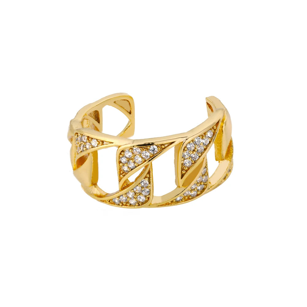 خواتم مفتوحة كلاسيكية بتصميم سلسلة ملتوية للنساء، مصنوعة من الزركون والفولاذ المقاوم للصدأ، بتصميم هندسي ملتوي، خاتم زفاف أنيق