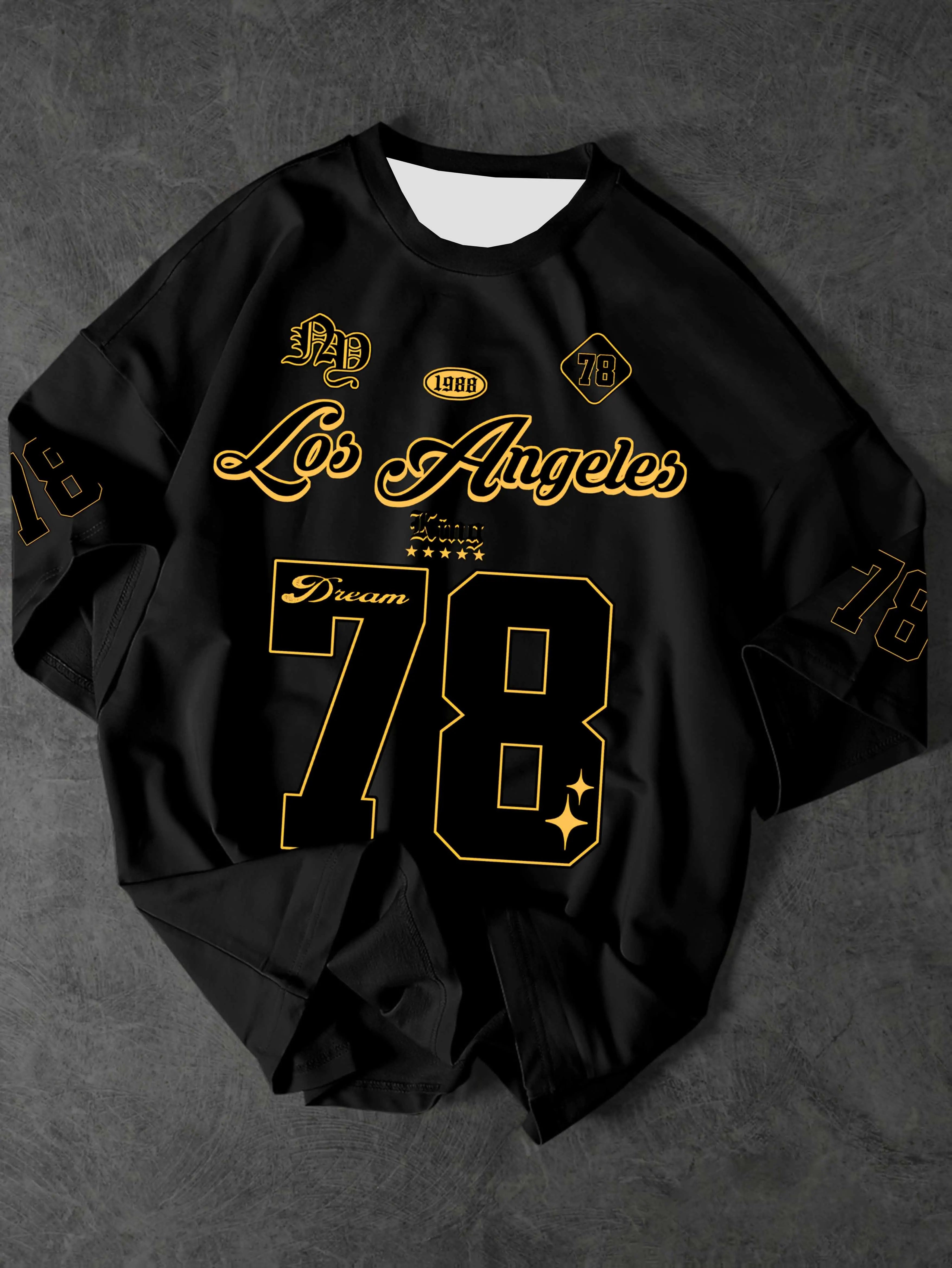 تي شيرت رجالي مطبوع عليه صورة لوس أنجلوس، بأكمام قصيرة، تي شيرت رياضي نسائي، مناسب للجنسين، ملابس يومية صيفية، تي شيرت رجالي للسباقات