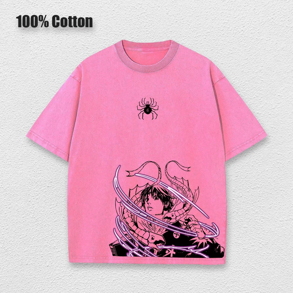 تي شيرت رجالي عتيق مطبوع عليه شعار هيسوكا وكرولو من أنمي هانتر إكس هانتر، تي شيرت كاجوال من القطن، ملابس الشارع، هاراجوكو