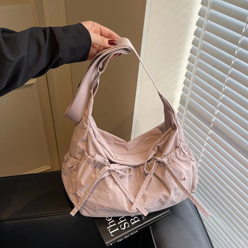 حقائب كتف نسائية كبيرة السعة، خفيفة الوزن، مصنوعة من النايلون، حقيبة كروس بودي مطوية، متعددة الجيوب، حقيبة هوبو للنساء أثناء التنقل