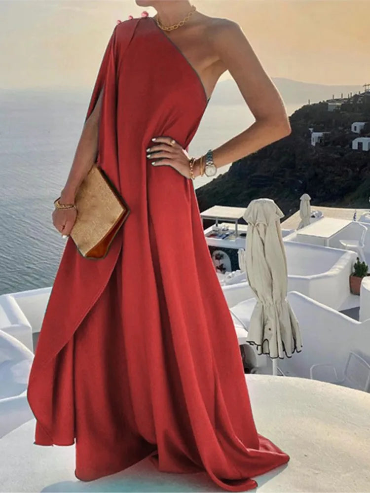 Fashion Elegant Party Dress Women Sexy Off Shoulder Solid Loose Dresses Robe Femme Casual Holiday Beach Skirt Dress Lady Summer
