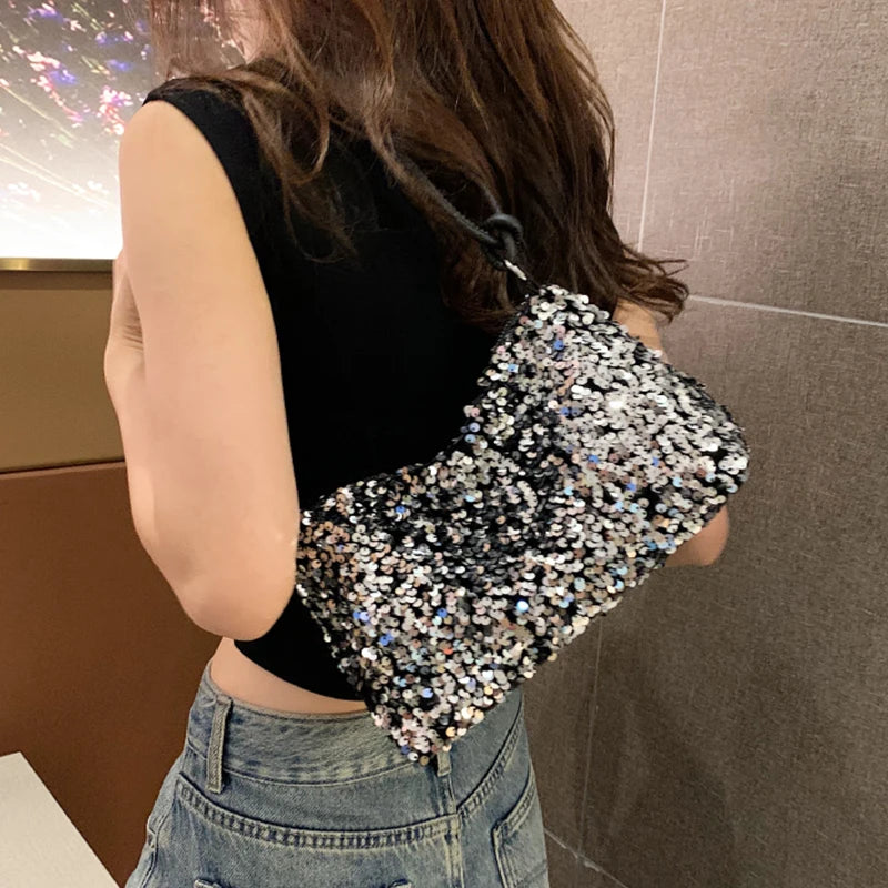 Popular trendy women's Korean-style handbag with sequins - versatile single-shoulder small bag