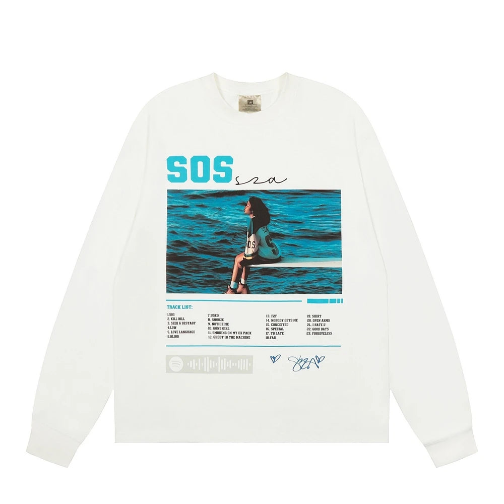 تي شيرت KUCLUT American Style Streetwear عالي الجودة مطبوع عليه وجه كبير، مصنوع من القطن بنسبة 100%، مقاس كبير، بأكمام طويلة، للرجال والنساء