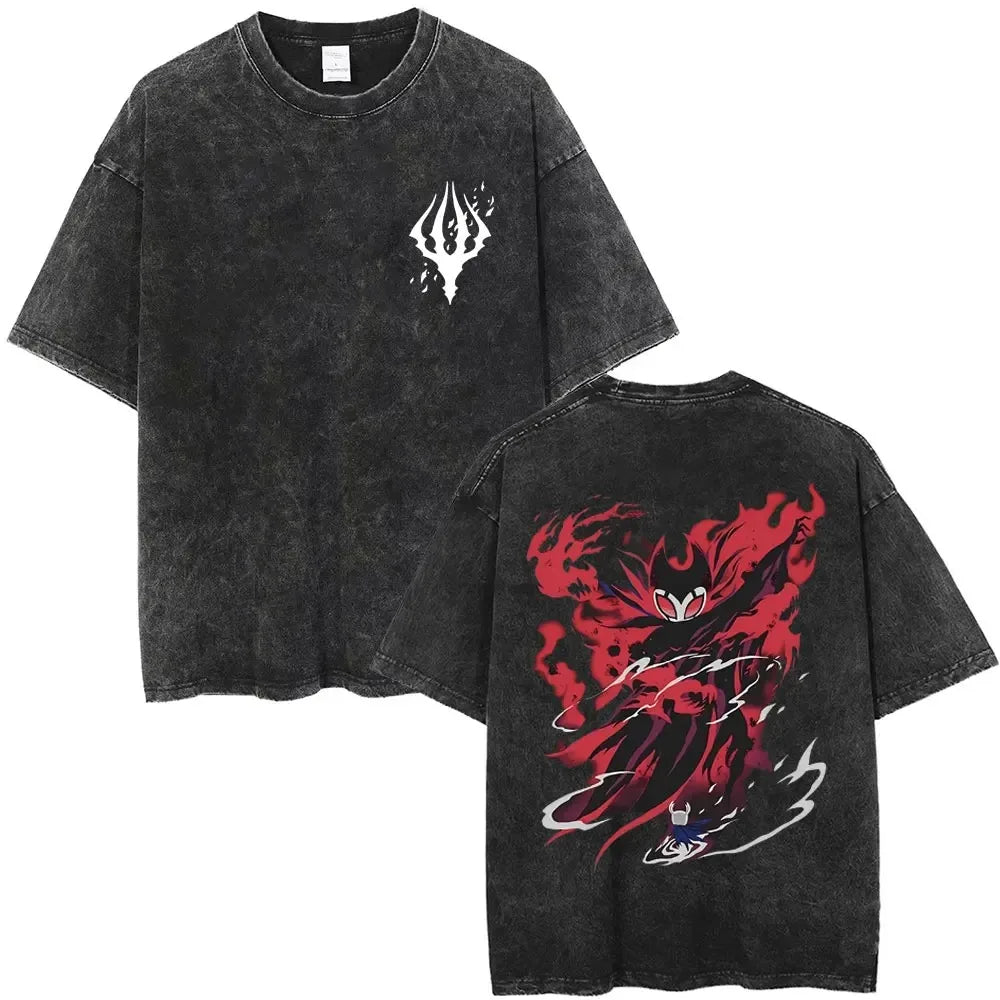 تي شيرت جرافيكي مطبوع عليه لعبة هولو نايت الكلاسيكية المغسولة للرجال والنساء، تي شيرت كاجوال من القطن بأكمام قصيرة، تي شيرت كبير الحجم للجنسين