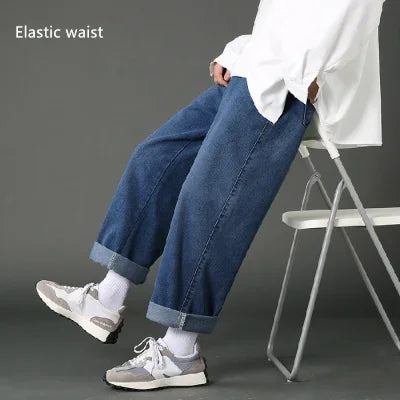 New Street Casual Baggy Jeans Men's Korean Fashion Hip Hop Straight Wide Leg  Trousers Couple Denim Pants Black Light Blue
