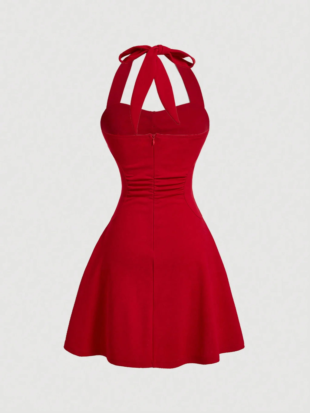 Red Bow Halter Dress Female New Autumn Spice Girl Pleatedming Solid Color Dress