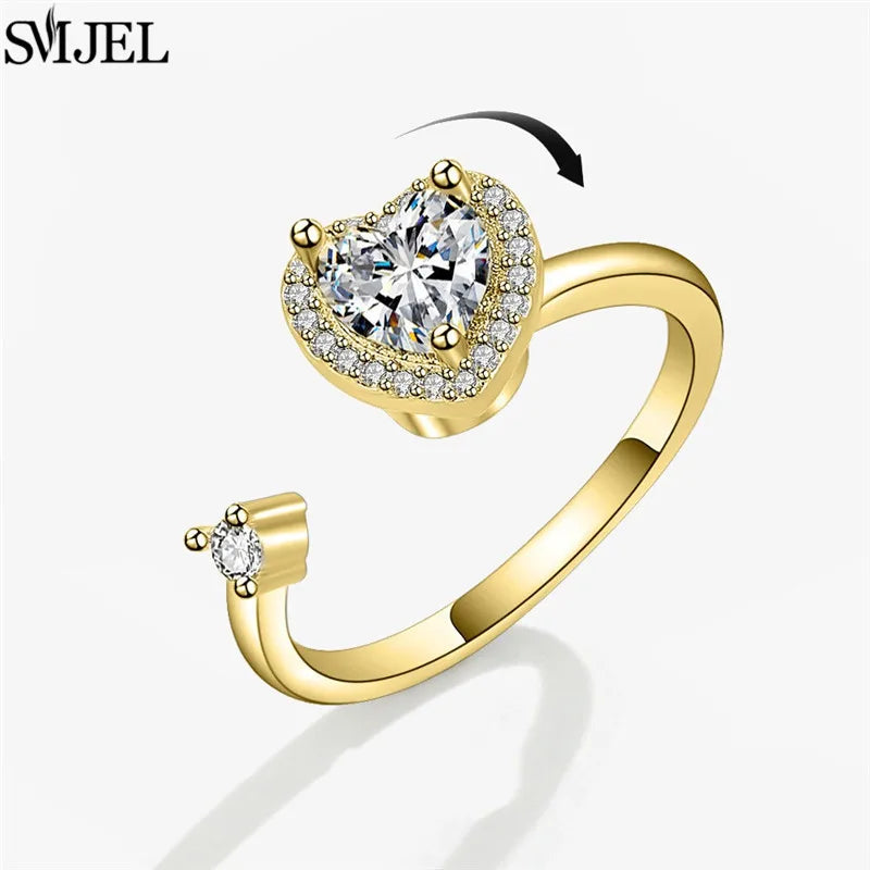 خواتم فاخرة دوارة على شكل حيوانات لتخفيف التوتر للنساء، خواتم دوارة لطيفة على شكل زهرة وقلب ويعسوب، خاتم مضاد للتوتر، مجوهرات زفاف