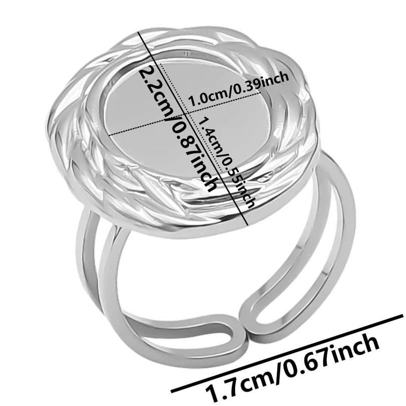 خواتم من الفولاذ المقاوم للصدأ بتصميم هندسي دائري بيضاوي على شكل قلب، قابلة للتعديل، مصنوعة يدويًا، مناسبة للنساء والرجال، بتصميم مفتوح.