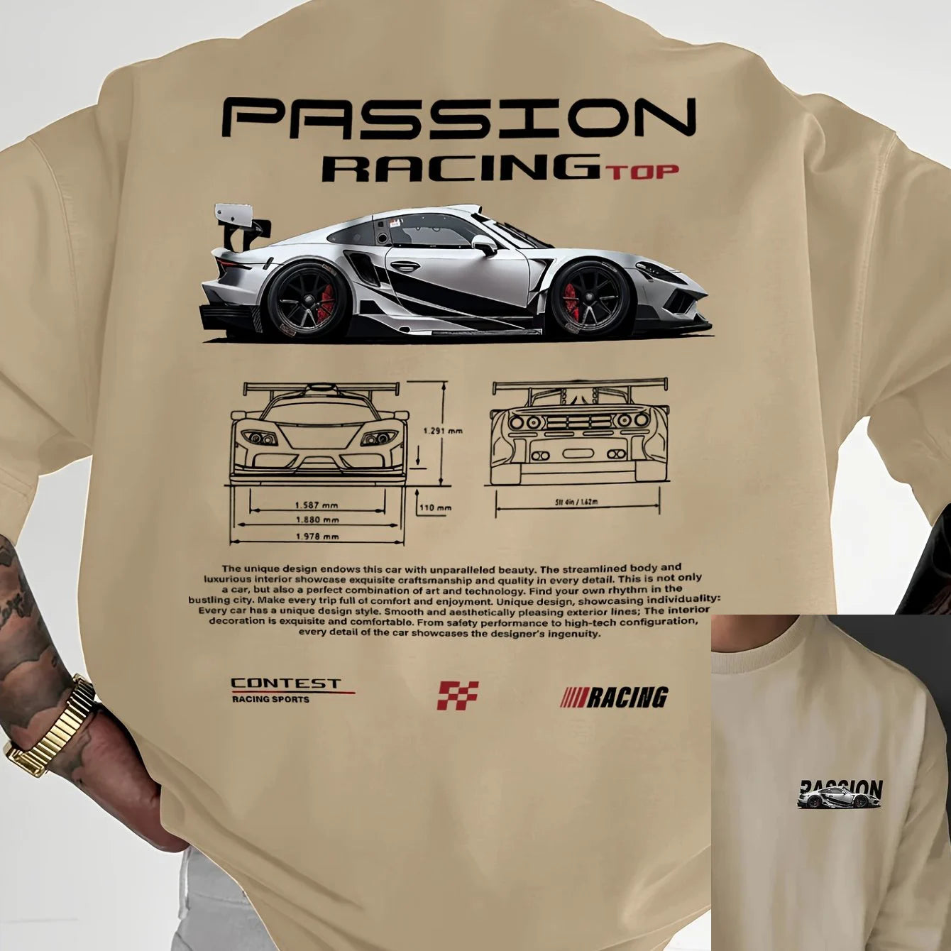 تيشيرت رجالي صيفي عصري مصنوع من القطن الخالص 100%، بتصميم فضفاض وطبعة رياضية، وياقة دائرية وأكمام قصيرة.