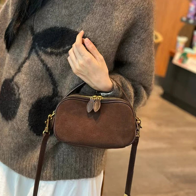Autumn Winter Women's Cow Nubuck Leather Shoulder Bag Ladies Cowhide Handbag Female Luxury Design suede commuting Crossbody Bag