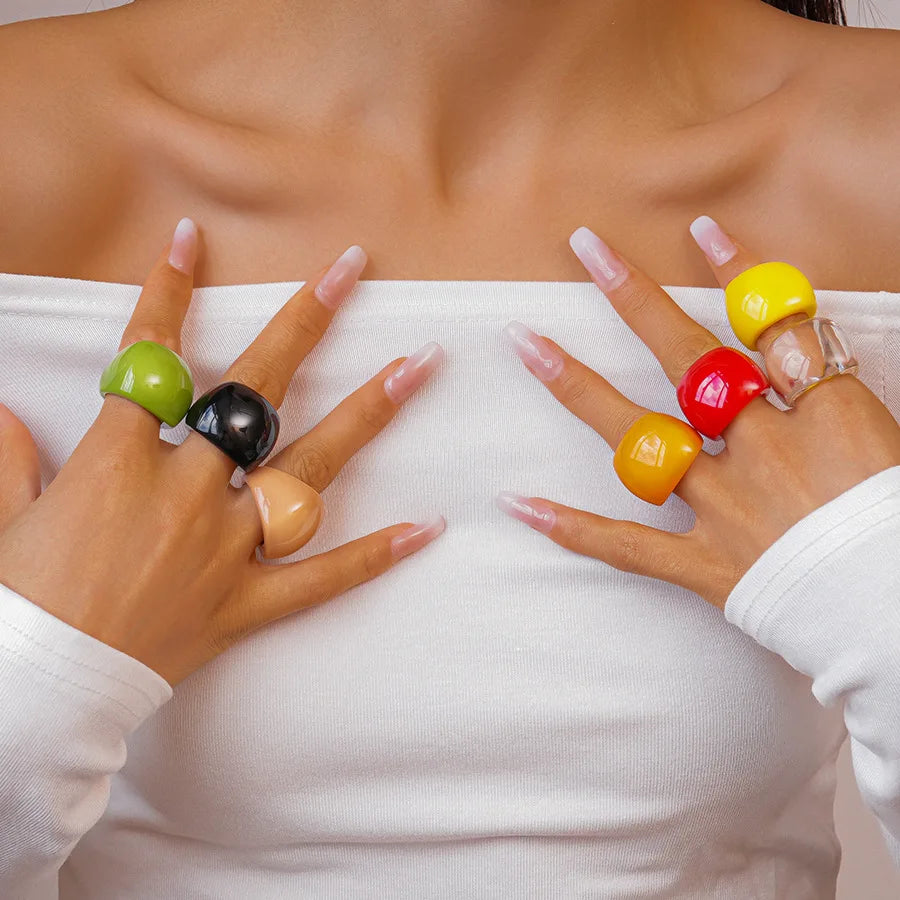Candy Color Acrylic Resin Ring Simple Fashion Geometric Round Finger Rings Women's Stacked Rings Hand Jewelry Accessories F