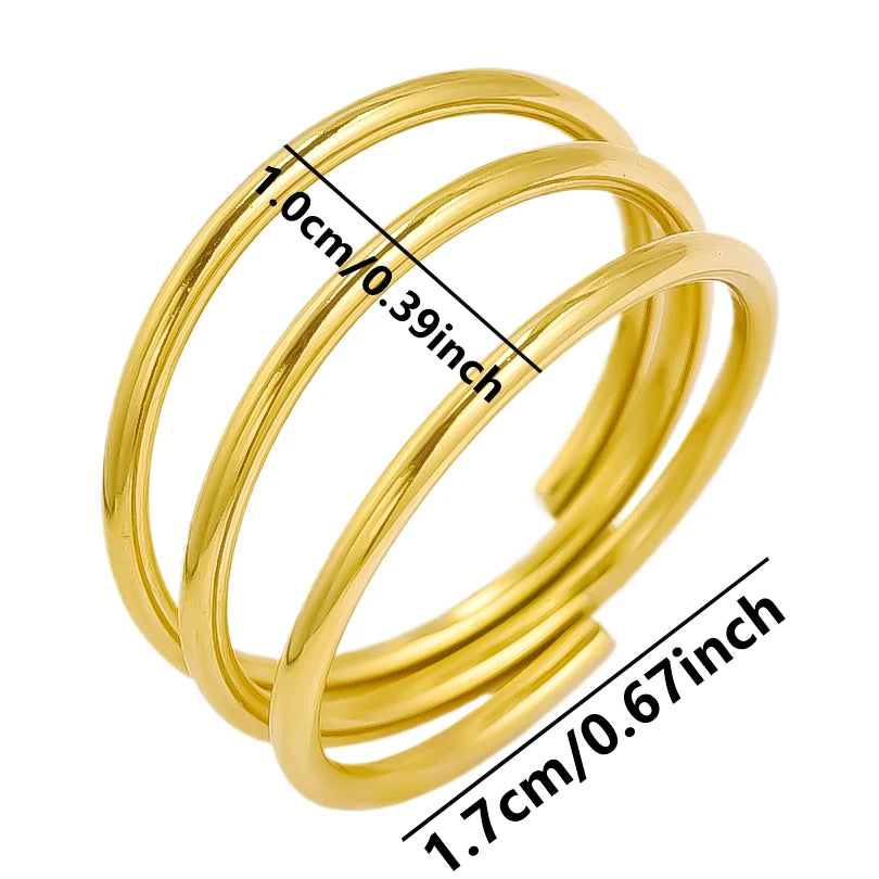 خواتم من الفولاذ المقاوم للصدأ مطلية بالذهب الحقيقي، 1/5 قطع/مجموعة، إكسسوارات للنساء والرجال، خاتم مفتوح قابل للتعديل بتصميم فراشة وقلب سميك