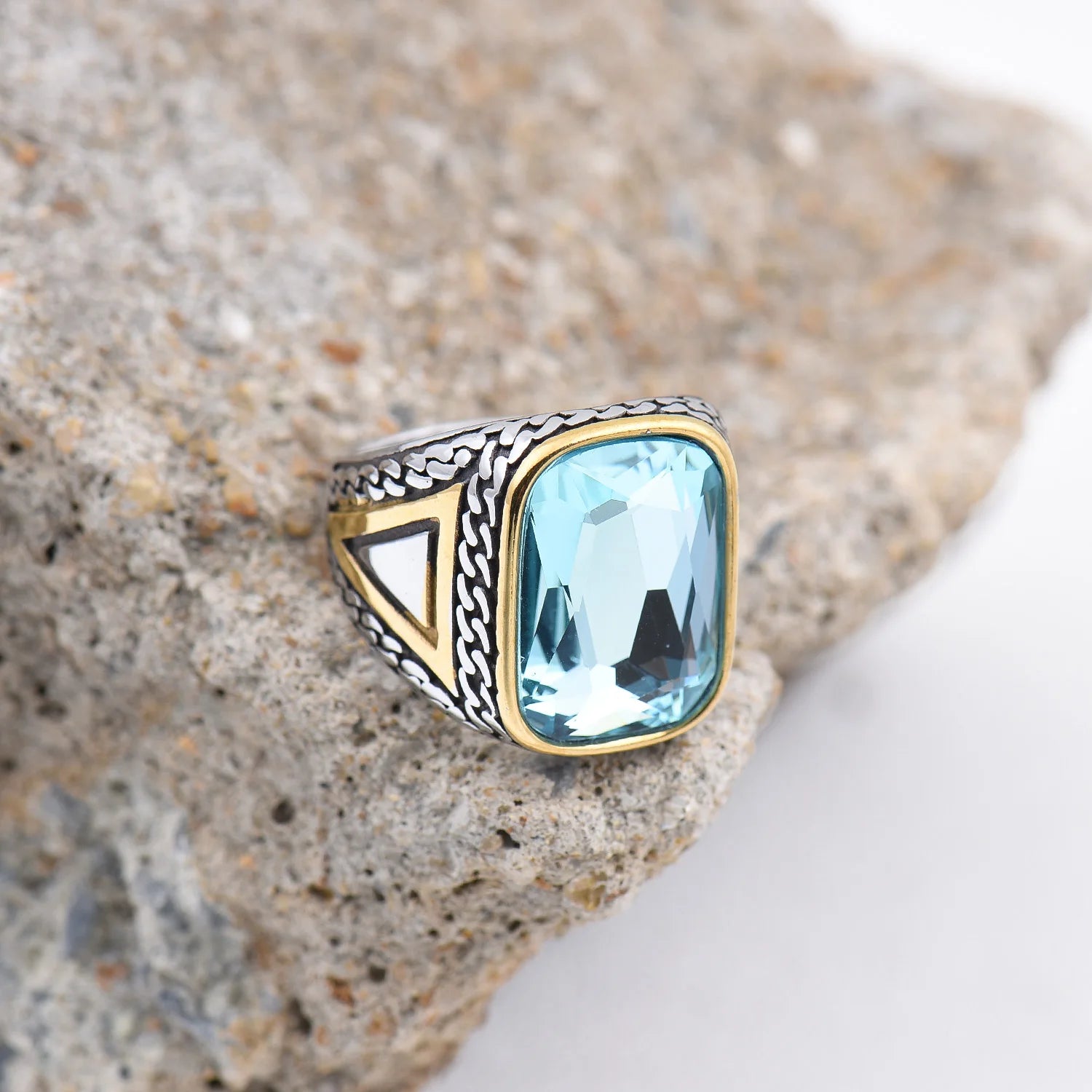 R3427 خواتم رجالية عالية الجودة من الفولاذ المقاوم للصدأ 316L مرصعة بأحجار العقيق الأسود المتنوعة، مجوهرات عصرية