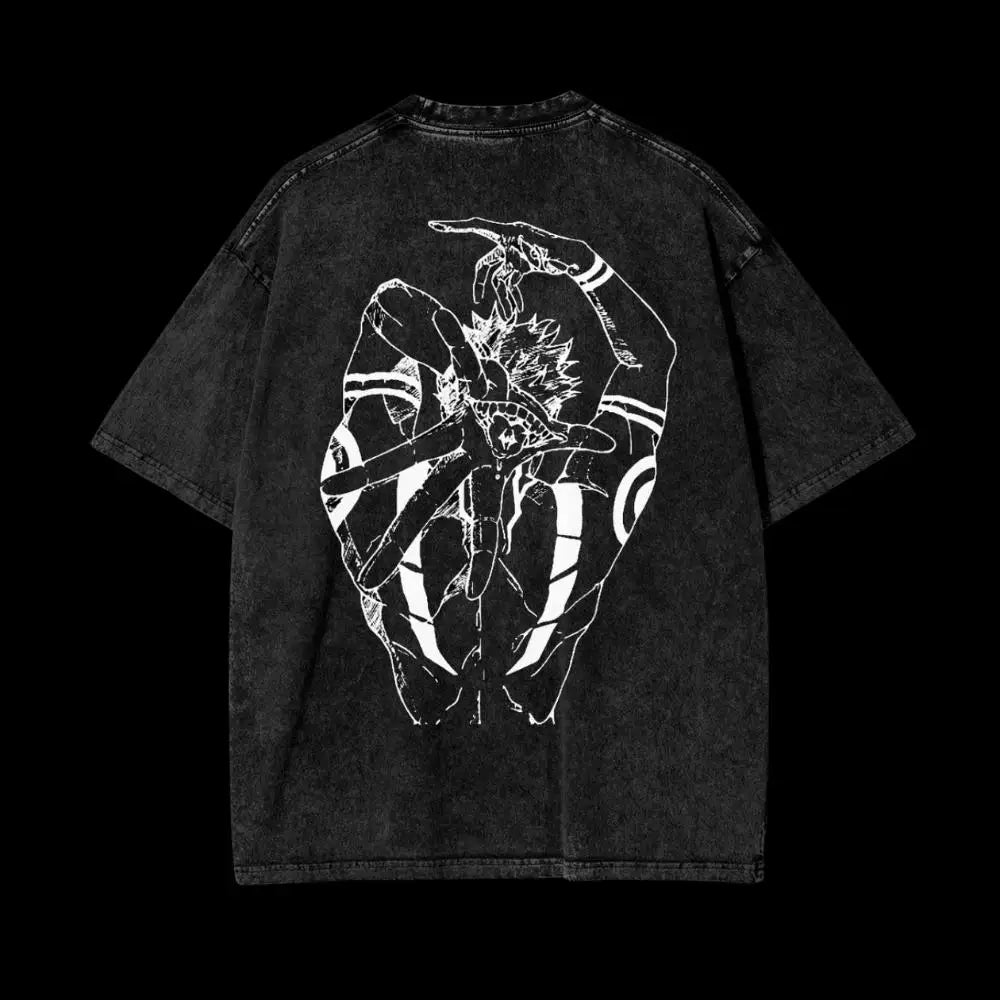Sukuna Vintage T-shirt Anime Jujutsu Kaisen Print Washed Cotton Men's T Shirt Summer Harajuku Streetwear Men Women Tops Clothing