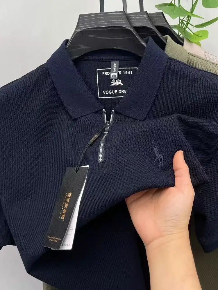 قميص بولو بأكمام قصيرة مطرز على شكل حصان من علامة تجارية عالية الجودة، اتجاه فريد بنصف سحاب فاخر، تي شيرت بول، مصمم ملابس رجالية جديدة