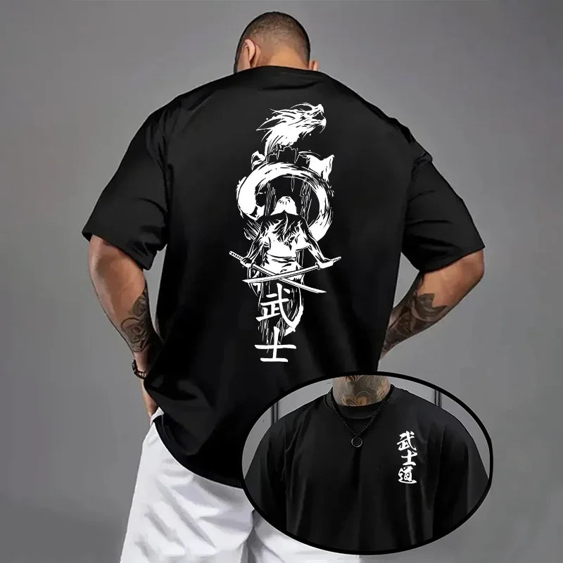 Men Bushido Print Cool Comfort Tee Spring Summer Casual Short Sleeve Cotton T-Shirt for Daily Outdoor Fashion Wear Men's Clothes