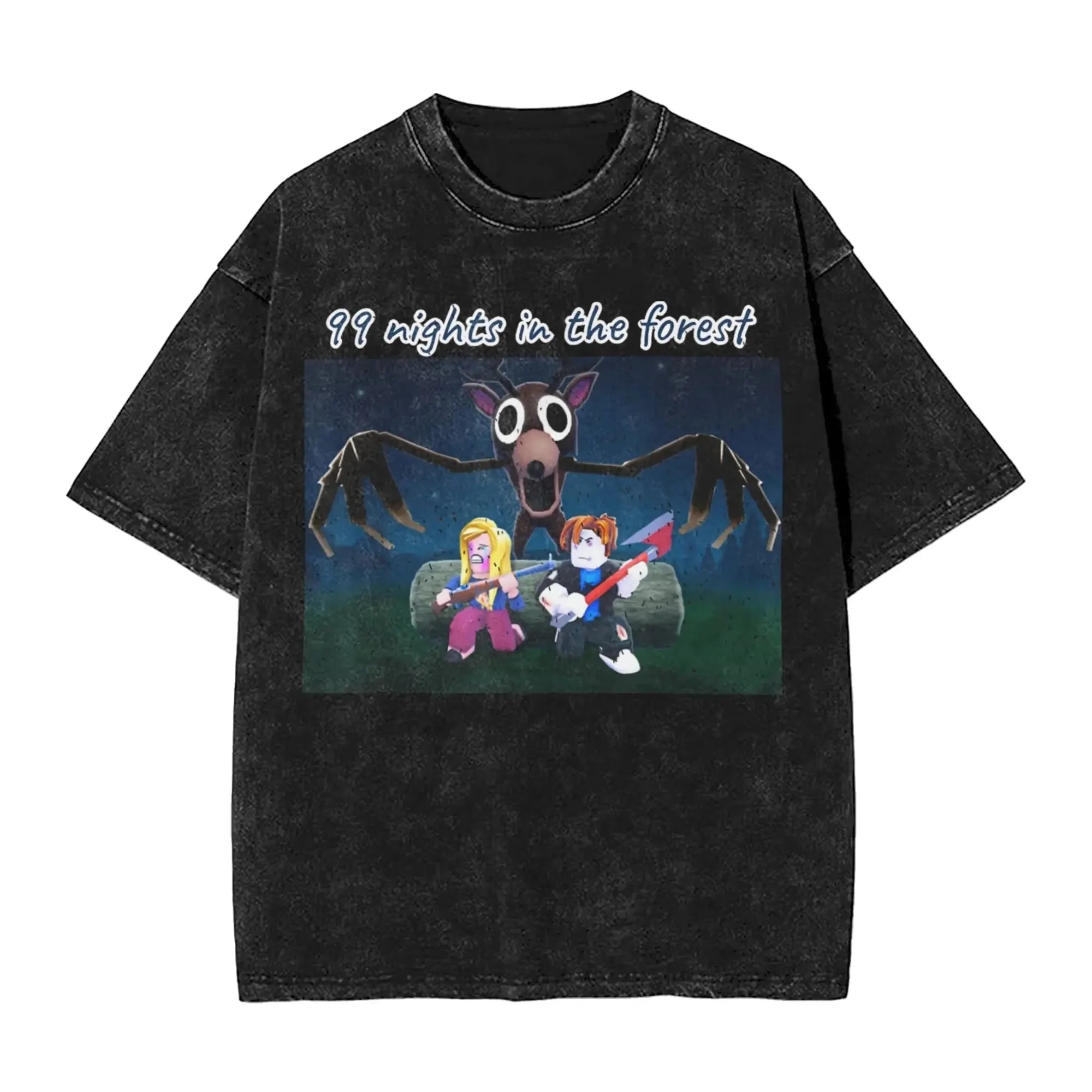 New Game 99 Nights Halloween in The Forest Funny Washed Vintage T-Shirt Men Women Cotton O Neck Tees Street Loose Oversized Top