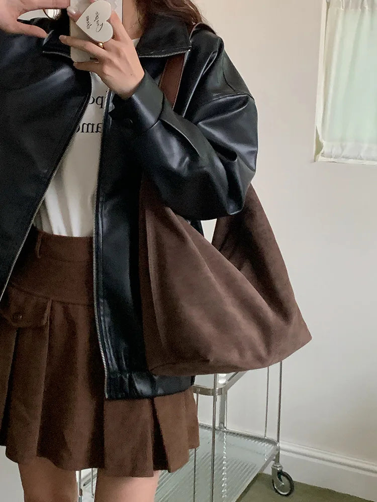 حقائب كتف نسائية من الجلد الصناعي، حقائب يد شتوية جديدة، حقائب يد نسائية كبيرة الحجم، تصميم ماركة، حقائب كبيرة بنية اللون