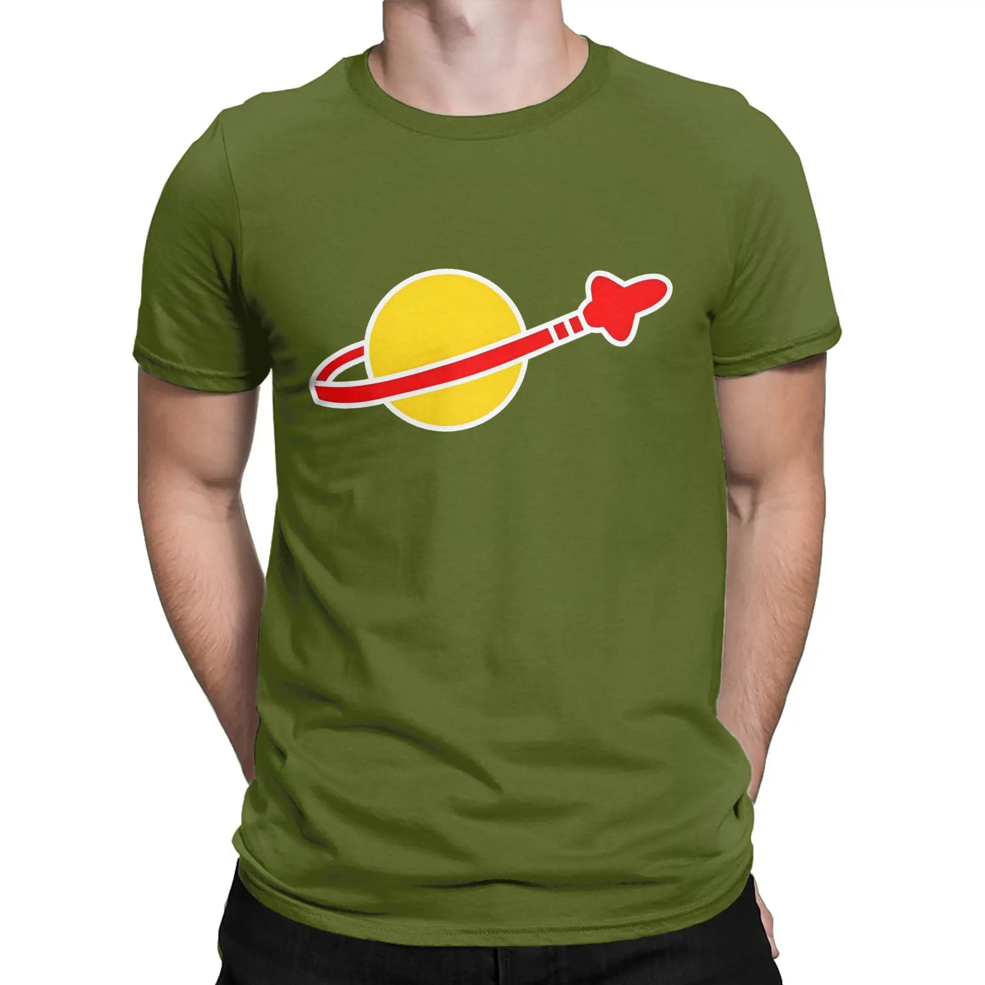 تي شيرت رجالي من القطن الخالص برقبة دائرية وأكمام قصيرة وملابس بمقاسات كبيرة بشعار رجل الفضاء الهيبستر بيني ليغو القديم