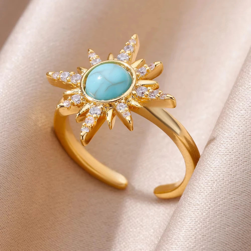 Luxury Blue Colorful Zircon Rings For Women Stainless Steel Gold Plated Flower Butterfly Ring Exquisite Party Shiny Jewelry 2025