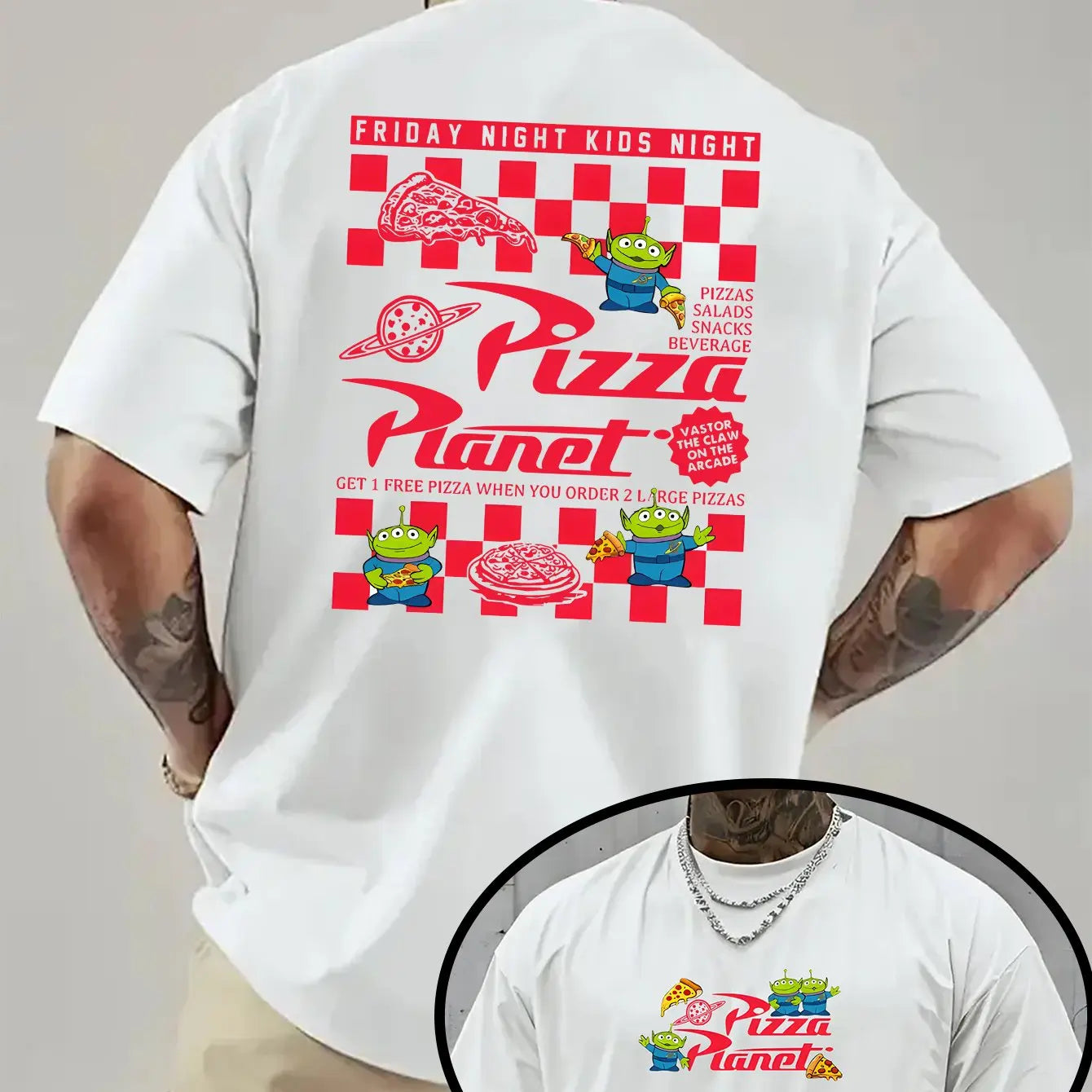 تيشيرت رجالي بنقشة شخصيات ديزني توي ستوري الفضائية، مناسب للارتداء اليومي والأنشطة الترفيهية، مصنوع من القطن، بأكمام قصيرة وقصة واسعة.