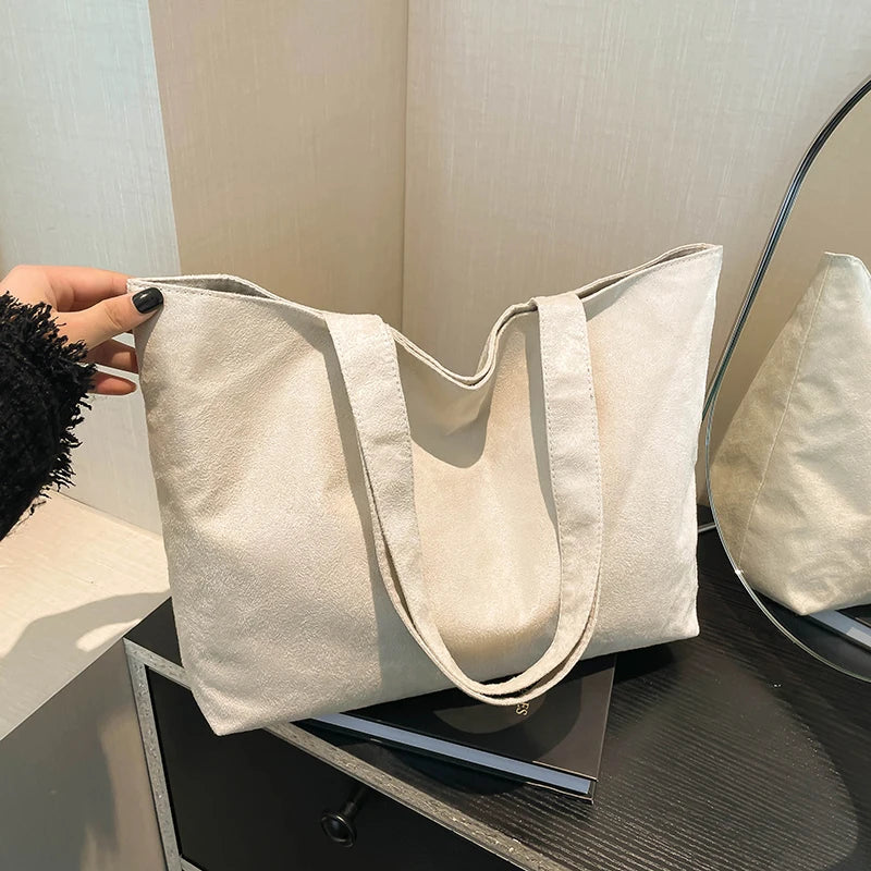 حقيبة نسائية كلاسيكية غير لامعة، حقيبة كتف كبيرة السعة، بلون سادة، حقائب تسوق بسيطة كاجوال للخريف