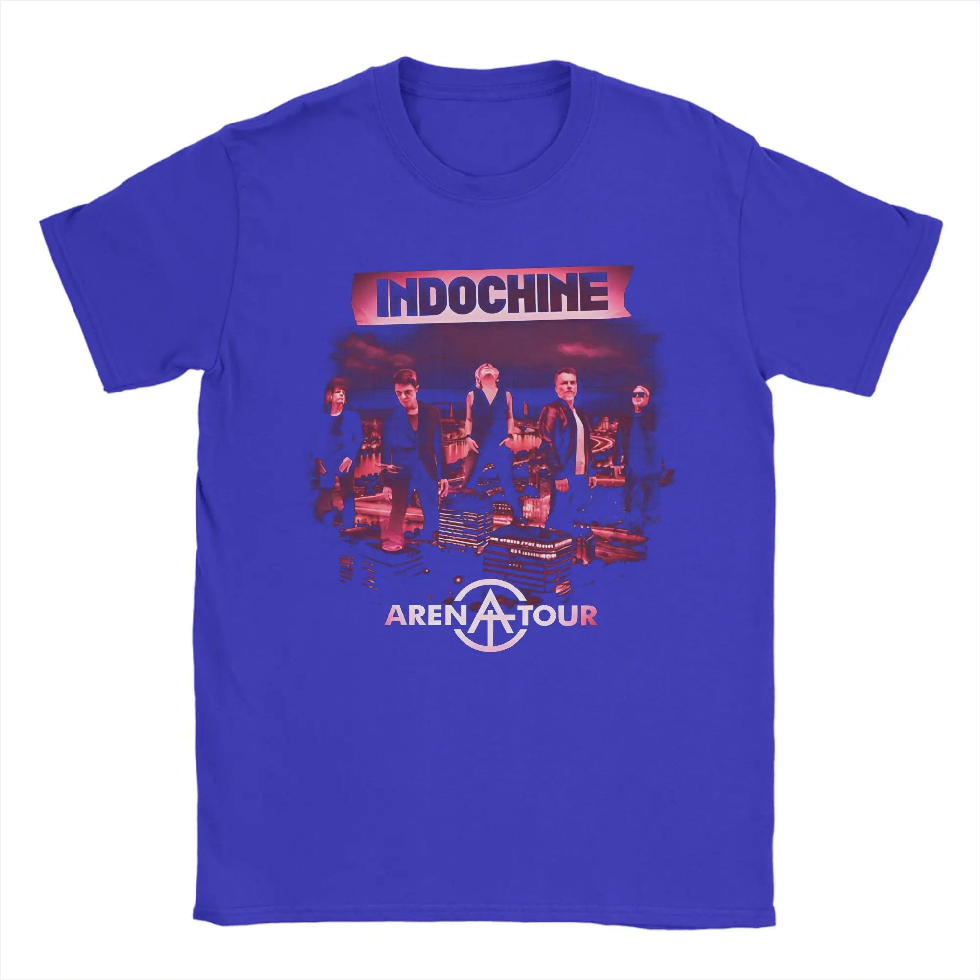 تي شيرت رجالي من القطن بتصميم كلاسيكي مطبوع عليه Indochine Arena Tour، تي شيرت برقبة دائرية، تي شيرتات بوب روك باند بأكمام قصيرة، بضائع بمقاسات كبيرة