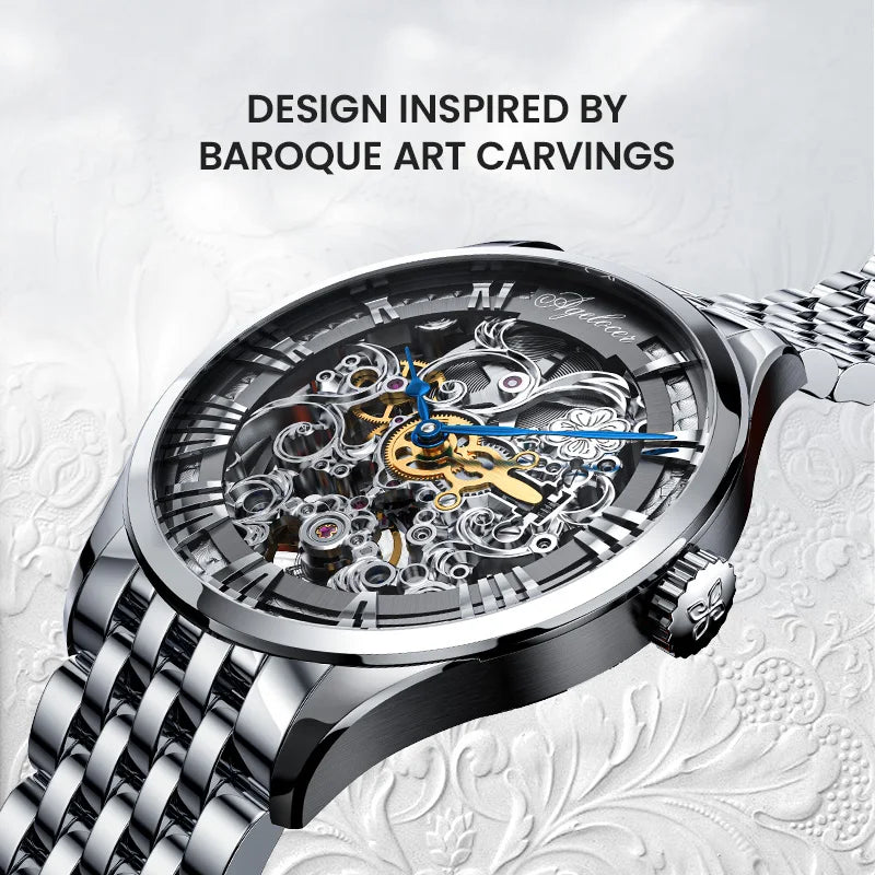 ساعة AGELOCER الأصلية المنحوتة على طراز فن الباروك للرجال، ساعة أوتوماتيكية ميكانيكية فاخرة للأعمال الرسمية، هدية عيد ميلاد للرجال