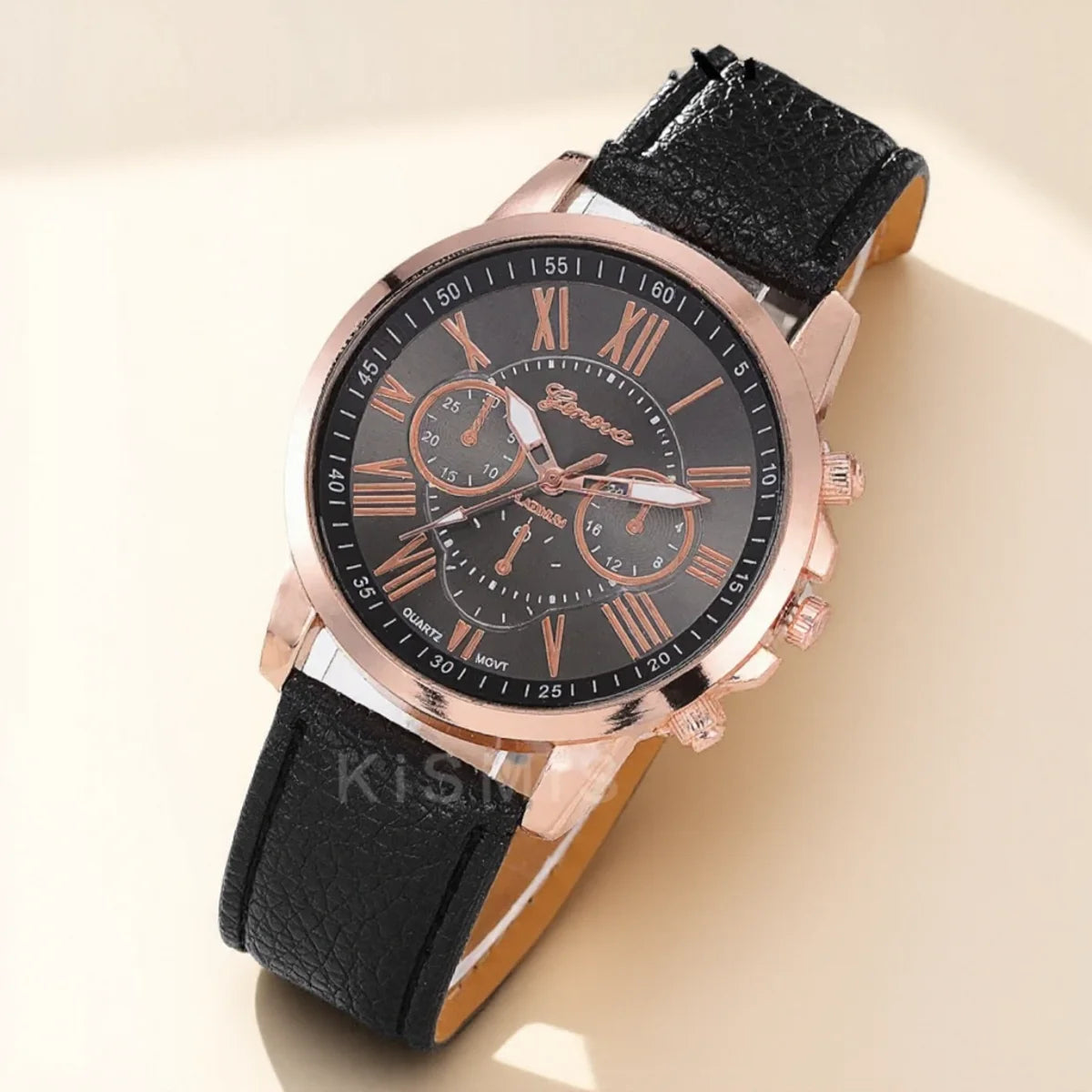 ساعة جنيف كوارتز أنيقة بأرقام رومانية، ثلاث عيون وستة دبابيس، ساعة يد كاجوال للنساء والرجال والأزواج، ساعة أنيقة للمناسبات الرسمية