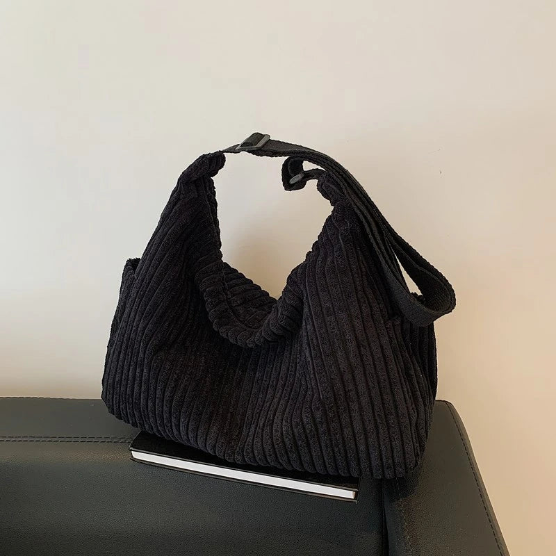 حقيبة كتف نسائية أنيقة من قماش مخملي ناعم بلون سادة، حقيبة كتف نسائية كبيرة الحجم بسحاب، حقيبة كروس بودي للتنقل والنزهات