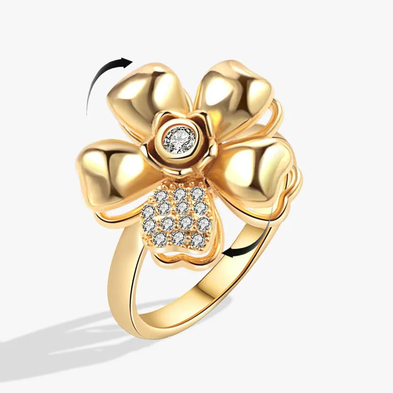 خاتم سبينر أنيق للنساء، متعدد الكريستالات على شكل زهرة عباد الشمس، خواتم أصابع دوارة مضادة للتوتر، هدية زفاف