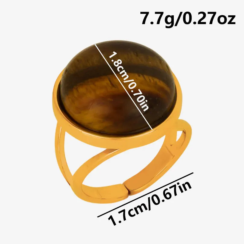 خاتم من حجر عين النمر الحقيقي على شكل قلب الشمس من الفولاذ المقاوم للصدأ، خواتم مفتوحة للنساء والرجال، إكسسوارات مجوهرات عتيقة مطلية بالذهب الحقيقي