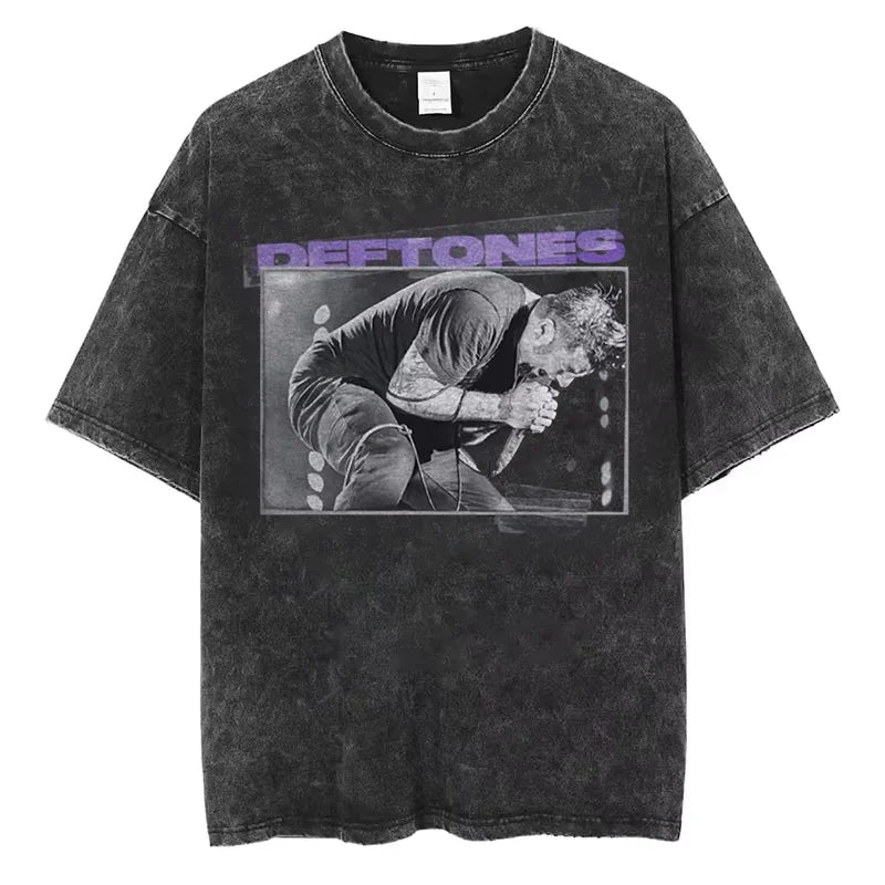 تي شيرت Ohms White Pony Deftones Rock Band للرجال والنساء تي شيرت عتيق مغسول Harajuku Gothic صيفي غير رسمي ملابس الشارع توب هيب هوب Y2K