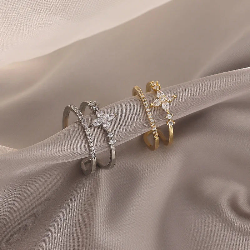 خاتم كريستالي أنيق قابل للتعديل بتصميم فرنسي عتيق للنساء، تصميم كوري أصلي جديد لعام 2022، إكسسوارات مجوهرات للبنات