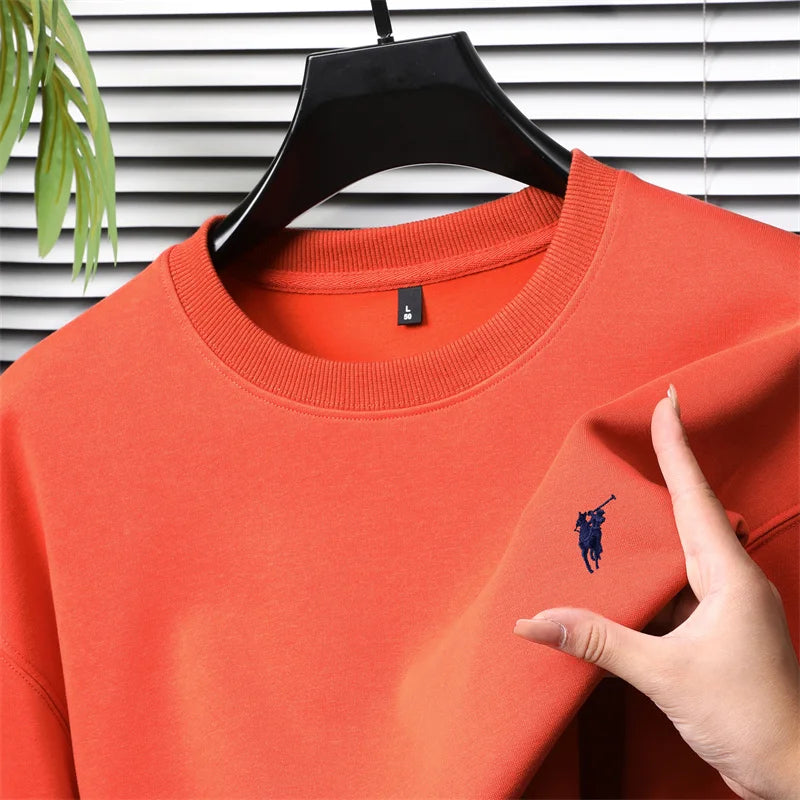 تي شيرت رجالي كاجوال فضفاض بأكمام طويلة ورقبة دائرية مطرزة من العلامة التجارية للرجال