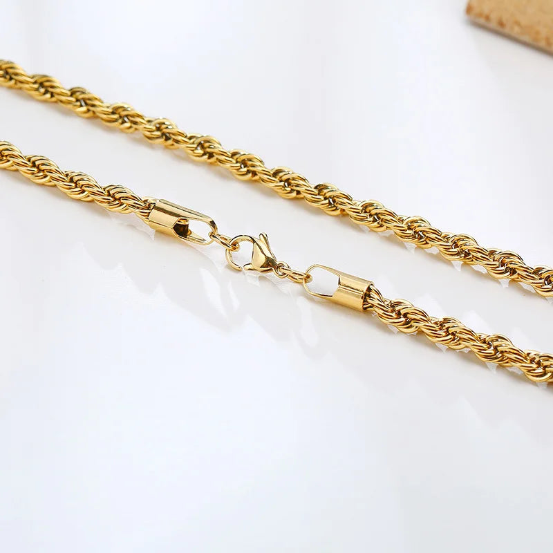 Vnox Dainty Gold Color Rope Chain Necklaces for Women Men,Chic Twisted Collar, Waterproof Stainless Steel Link 2/3/4/5mm Width