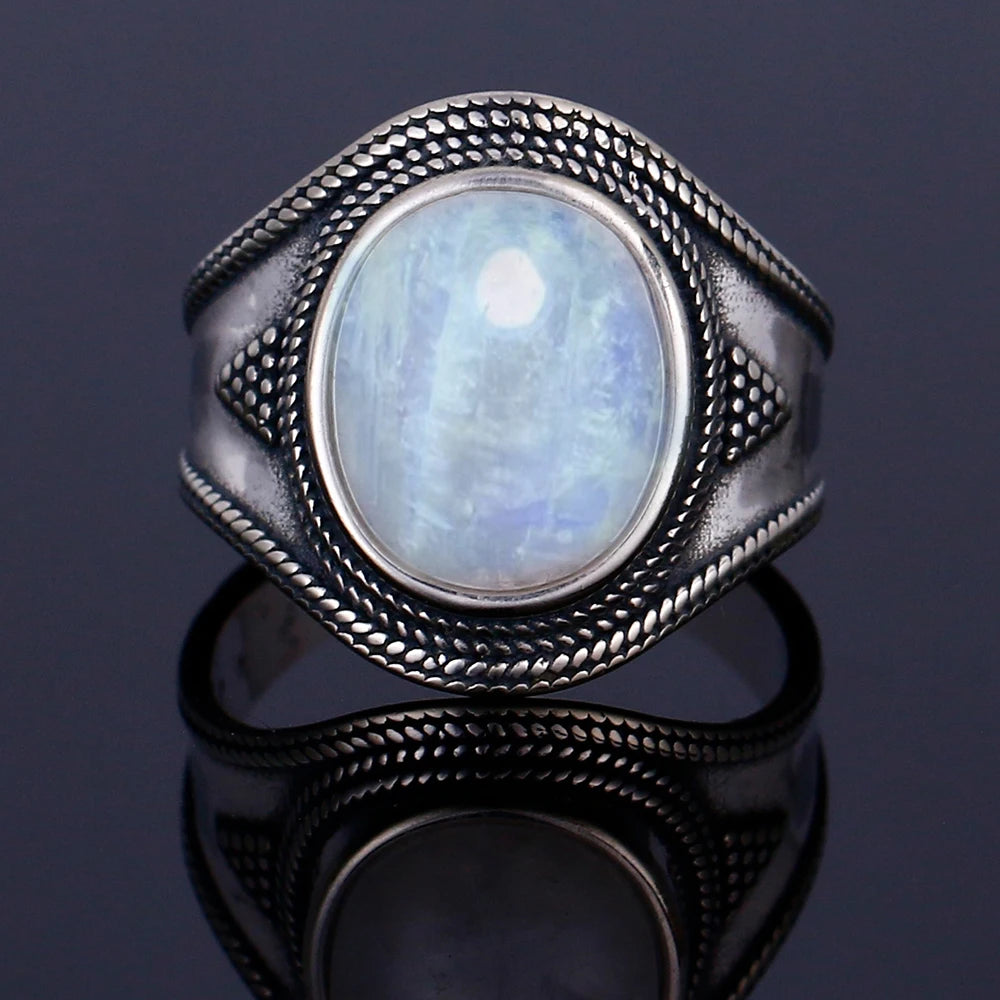 خواتم فضة عيار 925 مرصعة بأحجار القمر الطبيعية الكبيرة، بتصميمات دائرية وبيضوية، هدايا للنساء، مجوهرات فاخرة عتيقة