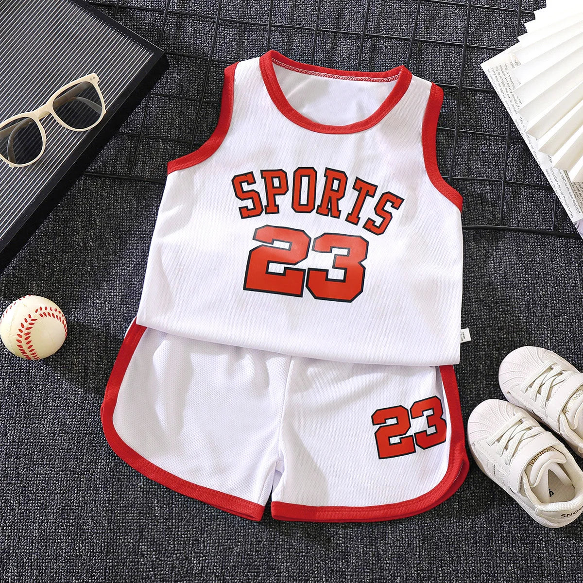 Kids Sports Set for Boys and Girls Baby Basketball Jersey Summer Mesh Tank Top Shorts Quick Dry Set Summer Sportswear