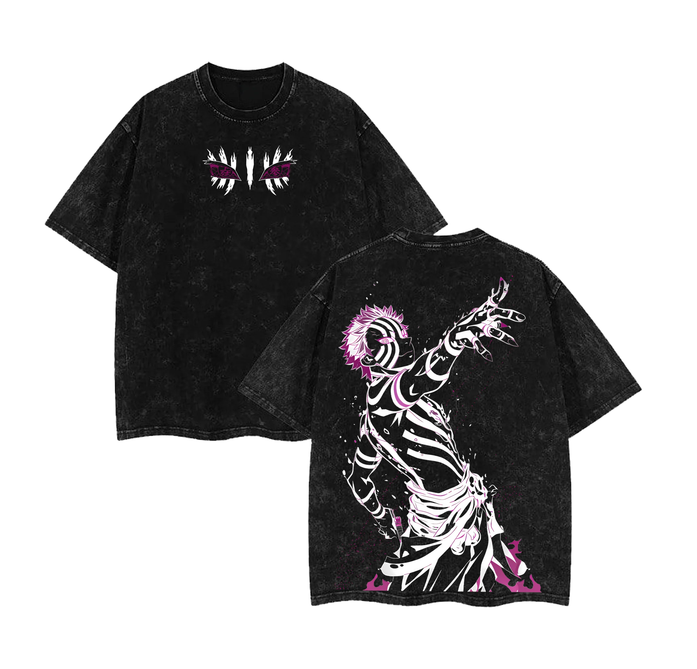 تي شيرت مغسول بقوس أنمي ساخن من Akaza Infinity Castle تي شيرت كبير الحجم من القطن الثقيل Y2K ملابس Harajuku للرجال والنساء تي شيرت عتيق