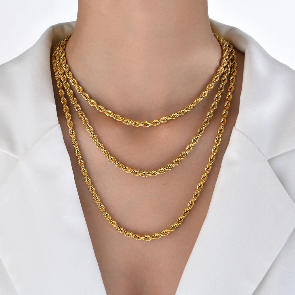 Vnox Dainty Gold Color Rope Chain Necklaces for Women Men,Chic Twisted Collar, Waterproof Stainless Steel Link 2/3/4/5mm Width