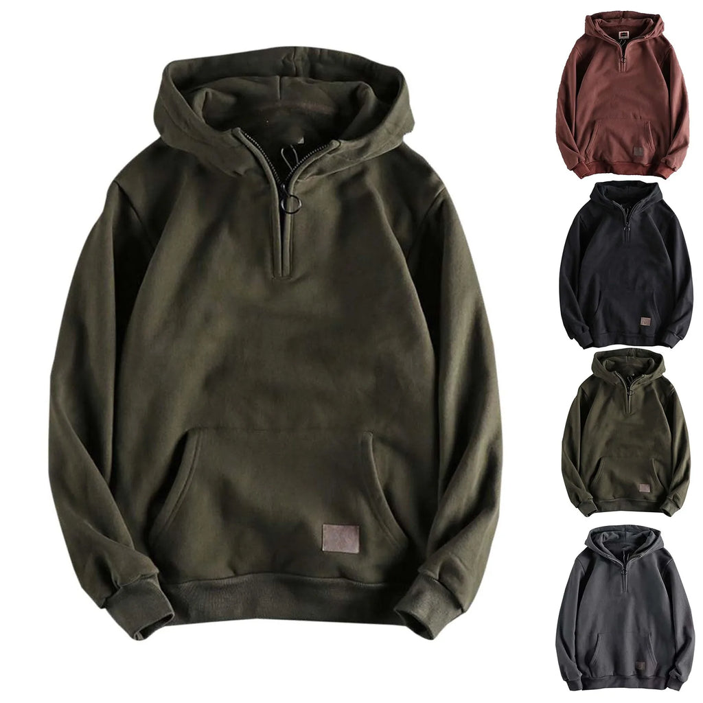 Half Zip Baggy Hoodie Men Pullover Longsleeve Casual Hoodies Fashion Vintage Hooded Sweatshirt