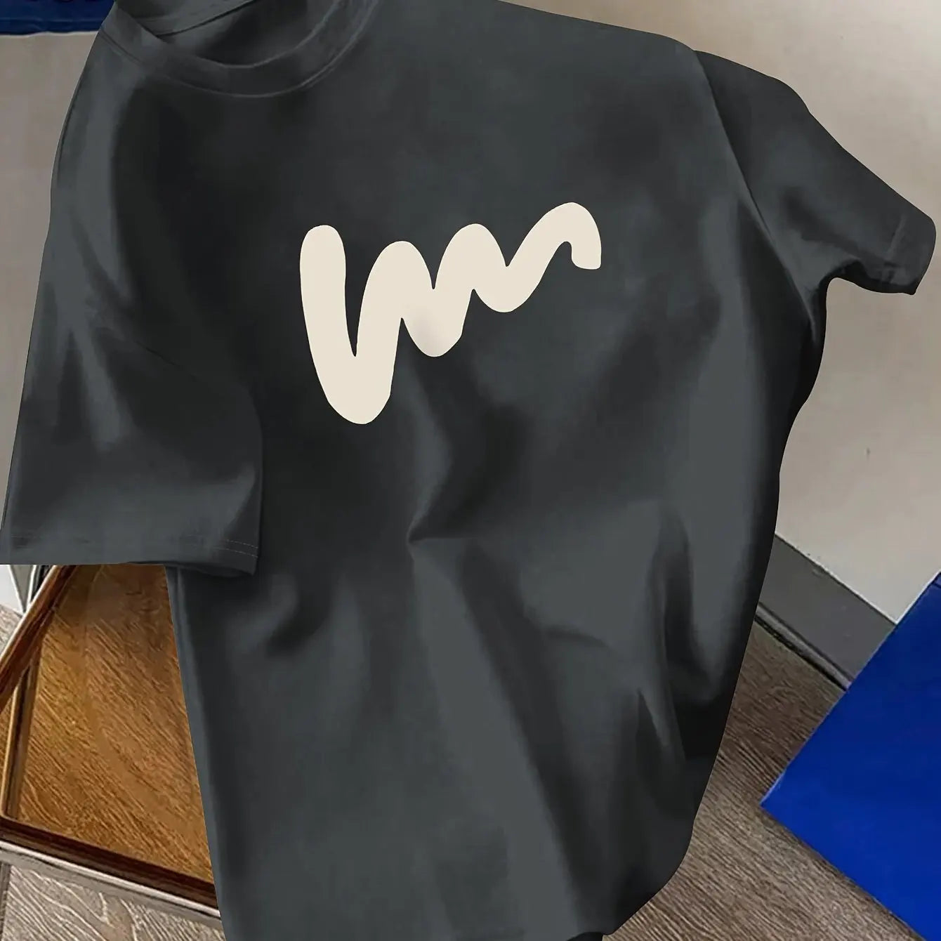 تيشيرت صيفي رجالي قطني 100%، مريح، فضفاض، واسع، مطبوع عليه نقش إبداعي، رياضي، بياقة دائرية وأكمام قصيرة